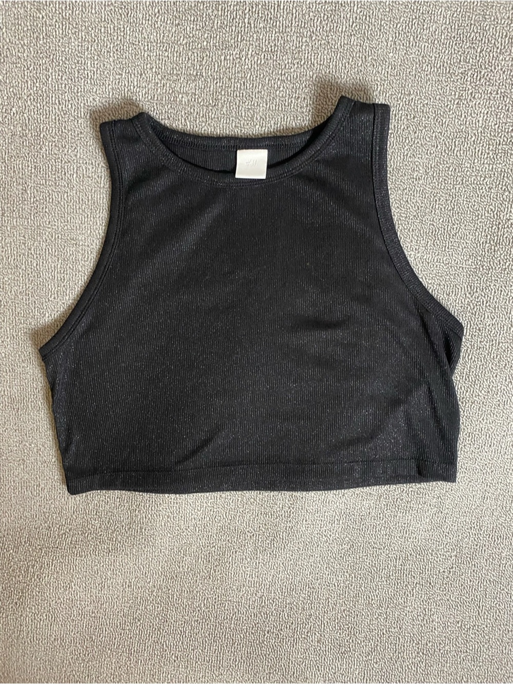 H&M Black Shimmery Ribbed Summer Crop Tank- Festival Spring Daily Casual